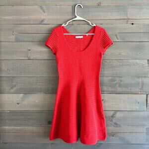 SANDRO PARIS | Red Orange Ribbed Perforated Sweater Knit Dress FR Size 1